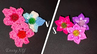DIY acrylic flower brooch vs crochet flower brooch// tutorial bros bunga akrilik vs bunga rajut